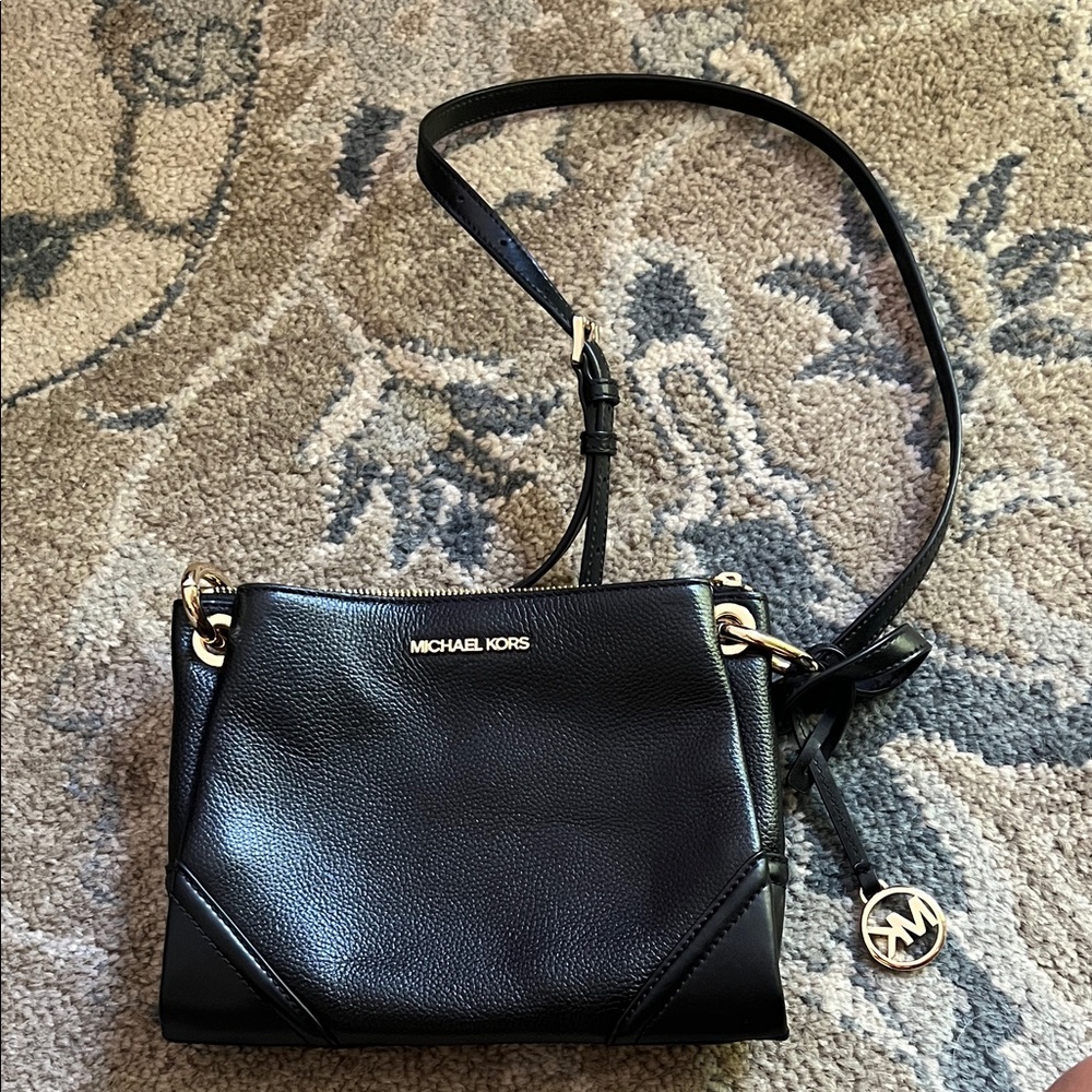 Michael Kors Black Crossbody Bag with Gold Accents